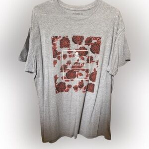 Gray T-Shirt with Red Floral Design